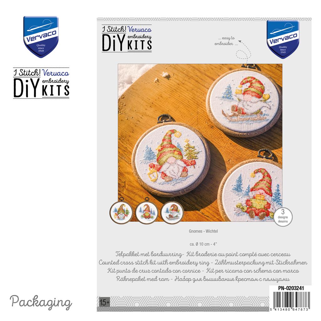 Embroidery Kit - Miniature Kit Gnomes - Set of 3