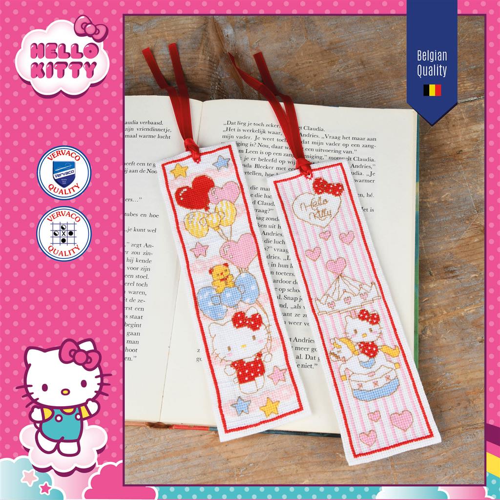 Borduurpakket - Bladwijzer Kit Hello Kitty - Doodle Heart Set van 2