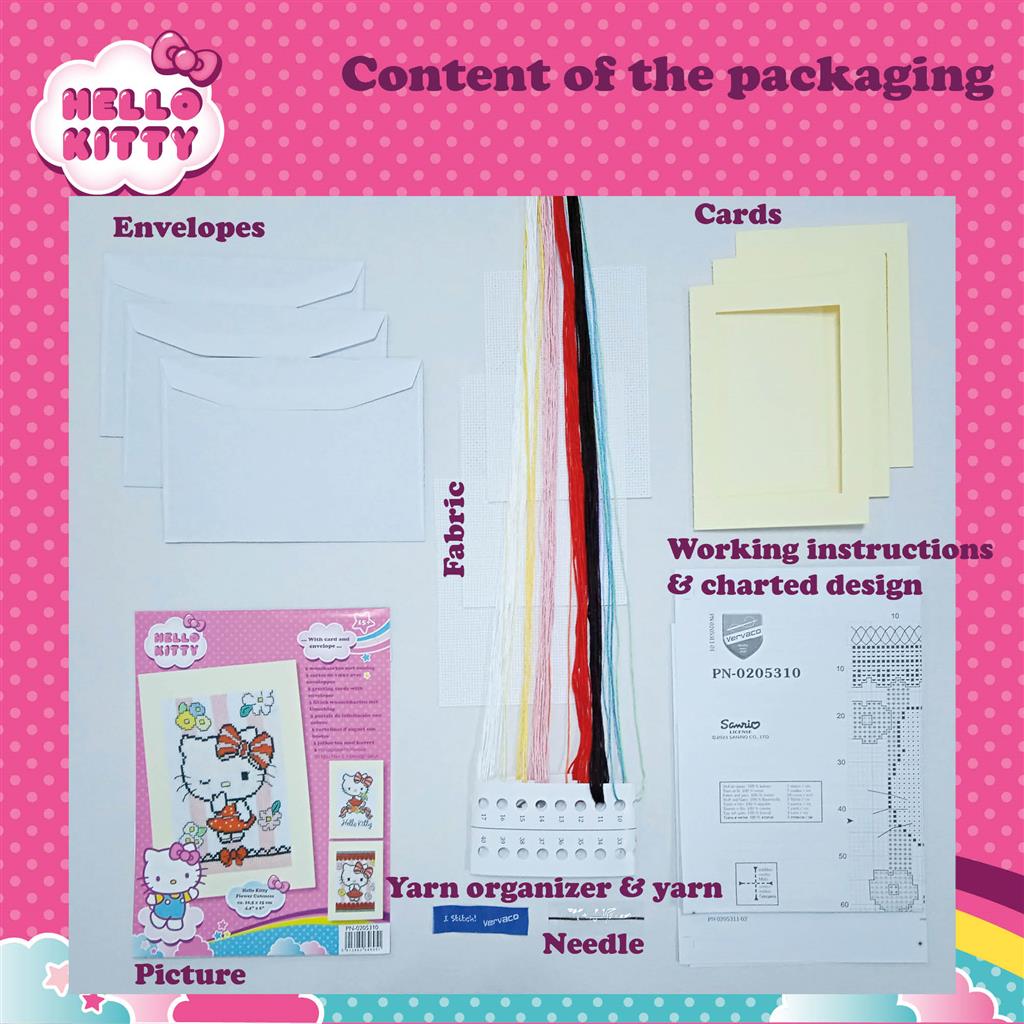 Greeting Card Embroidery Kit - Hello Kitty Flower Cuteness - Set of 3 PN-0205310