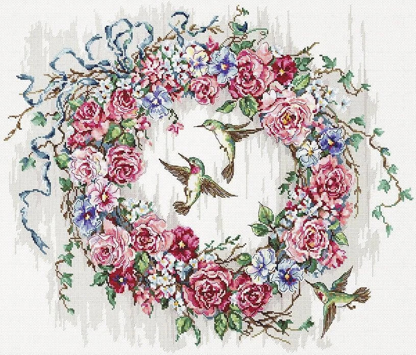 Kruissteek Borduurpakket - Hummingbord Wreath L990