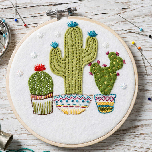 Embroidery Kit with Felt Appliqué - Cacti
