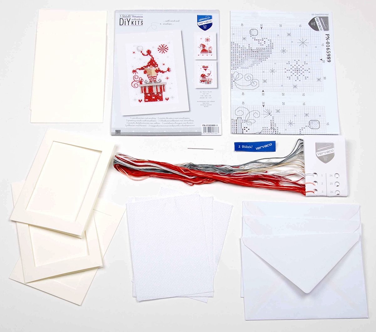 Wenskaart Borduurpakket - Kerstkabouters Met Cadeaus - Set Van 3