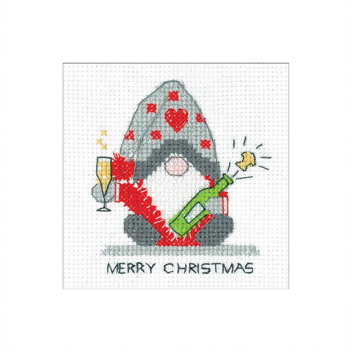 Greeting Card Embroidery Kit - Christmas - Gonk Christmas Fizz