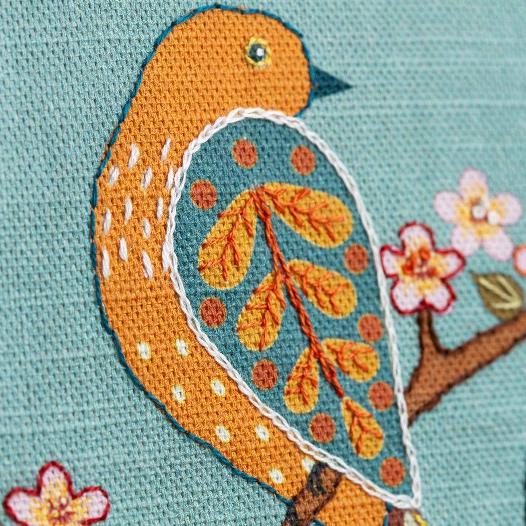 Embroidery Kit On Printed Linen - Birds &amp; Blossoms