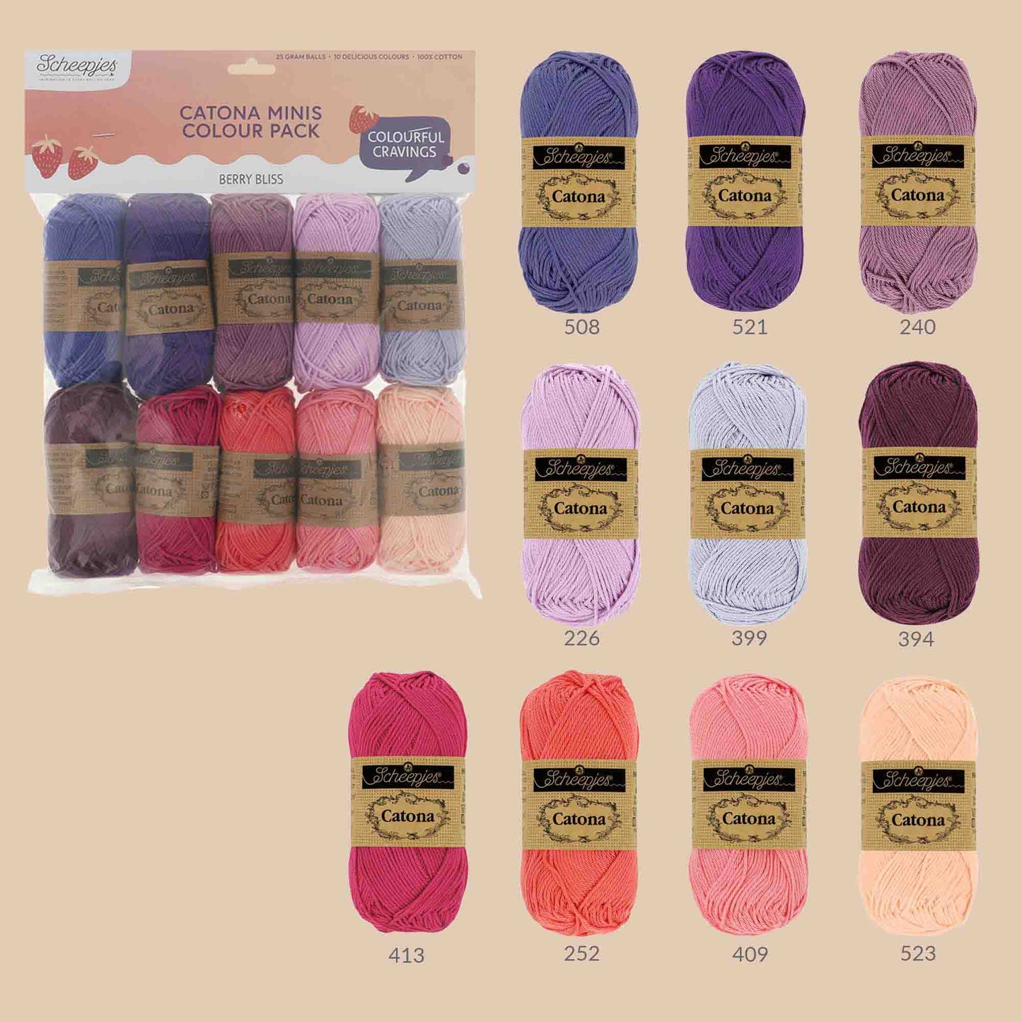Scheepjes Catona Colour Pack 10x25g - Berry Bliss 24955
