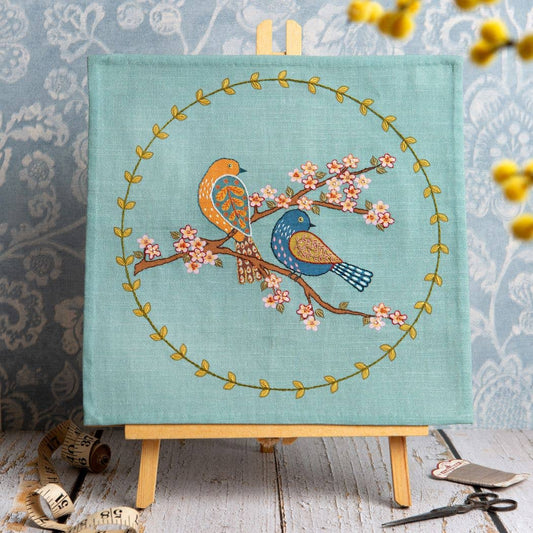 Embroidery Kit On Printed Linen - Birds &amp; Blossoms