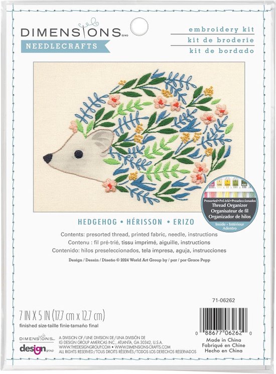 Embroidery Kit On Printed Linen - Hedgehog