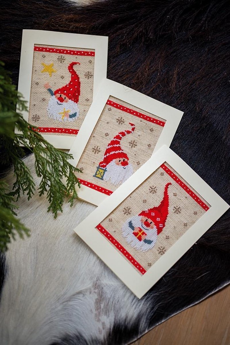 Greeting Card Embroidery Kit - Christmas Gnomes 4 - Set of 3