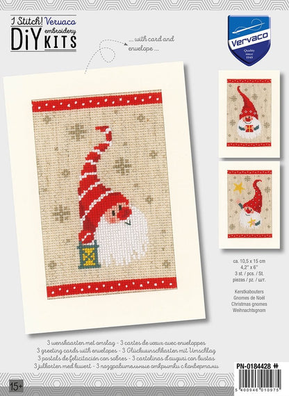 Greeting Card Embroidery Kit - Christmas Gnomes 4 - Set of 3
