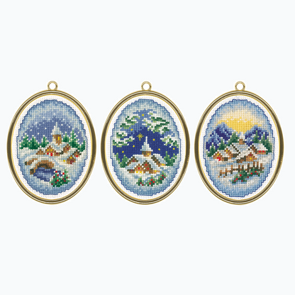 Embroidery Kit - Miniature Kit Winter Villages - Set of 3