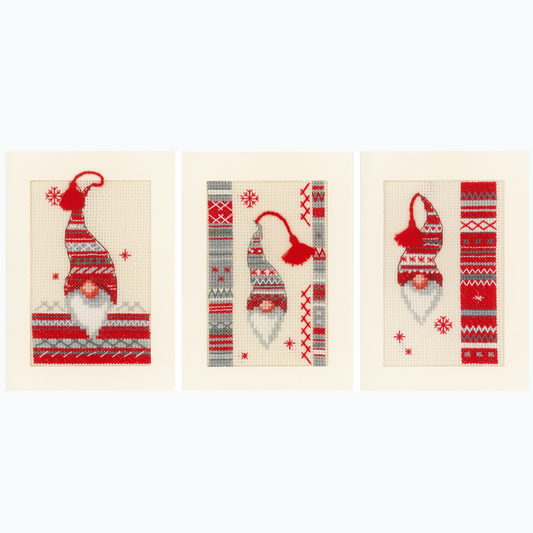 Wenskaart Borduurpakket - Kerstkabouters 1 - Set Van 3