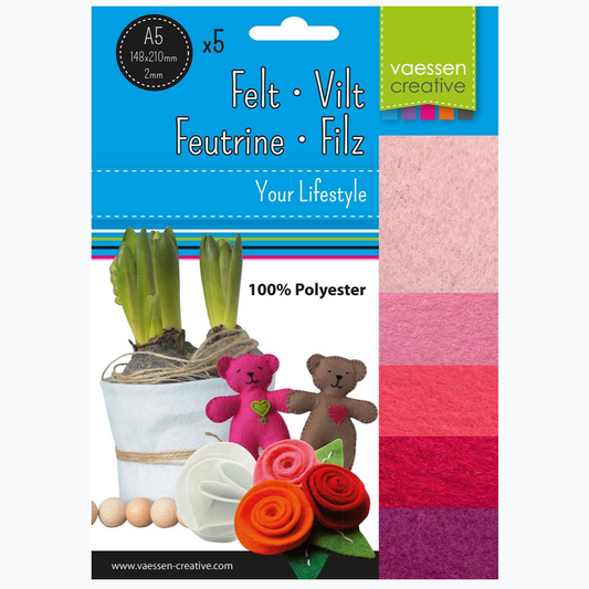 Felt Pack A5 - 2 mm - Pink - 5 Sheets