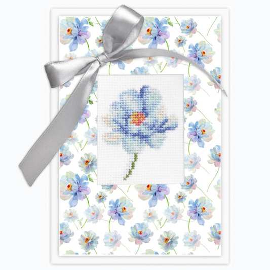 Wenskaart Borduurpakket - Blue Flower SP-57