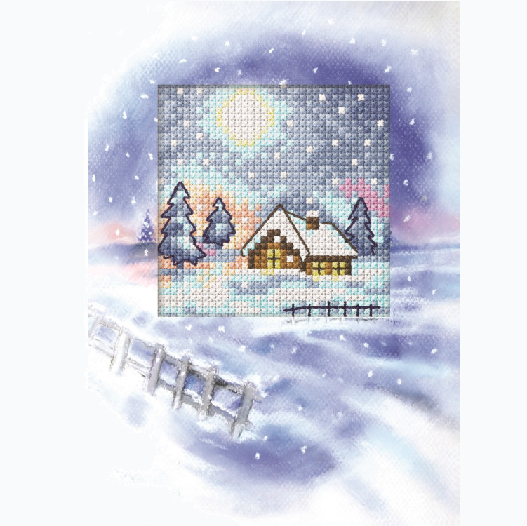 Wenskaart Borduurpakket - Kerst - Sneeuwlandschap SA6262