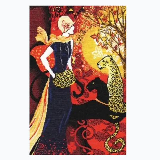 Borduurpakket - Woman With Leopard 547