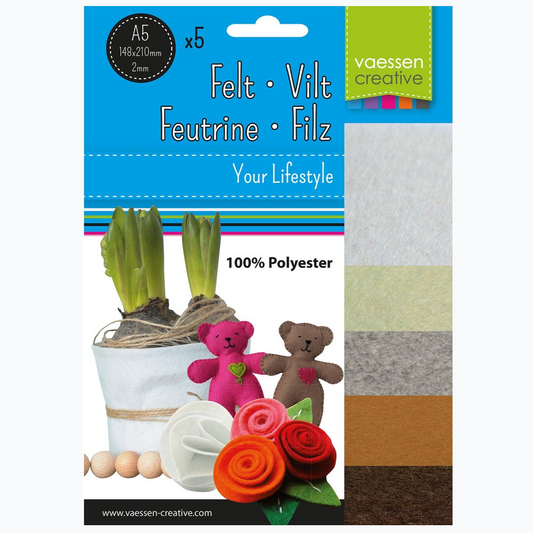 Felt Pack A5 - 2 mm - Beige/Brown - 5 Sheets