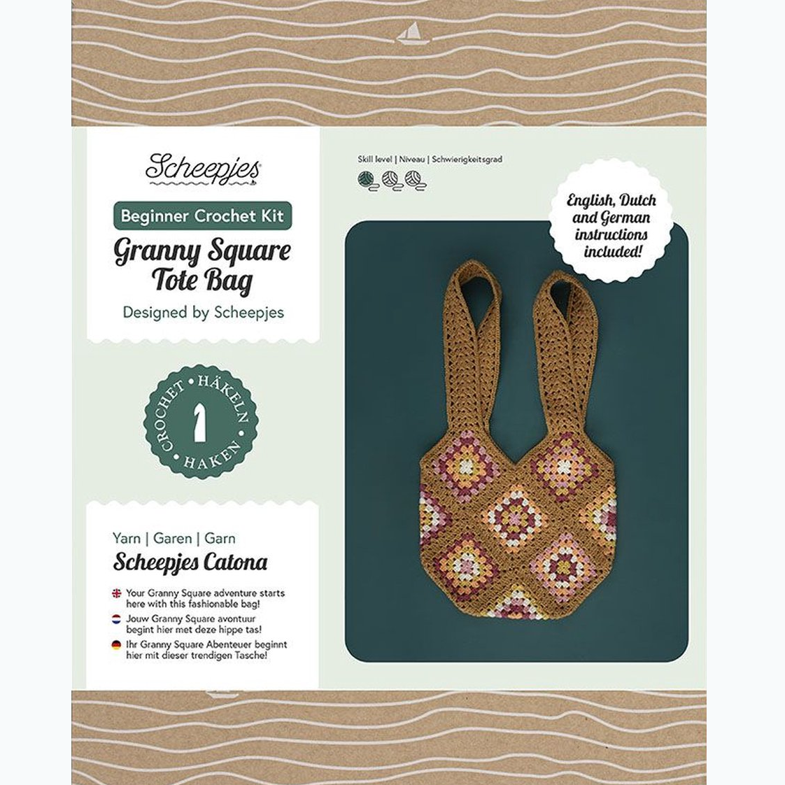 Scheepjes Beginner Crochet Kit - Granny Square Bag Brown