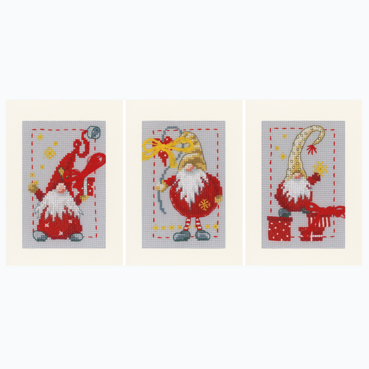 Wenskaart Borduurpakket - Kerstkabouters 2 - Set Van 3