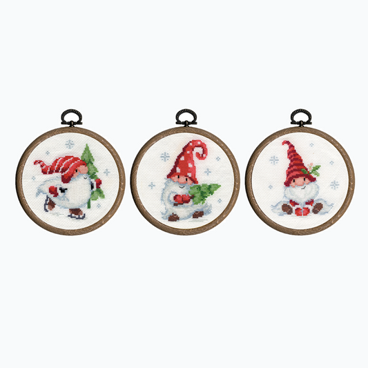 Borduurpakket - Miniatuur Kit Kerstkabouters - Set Van 3