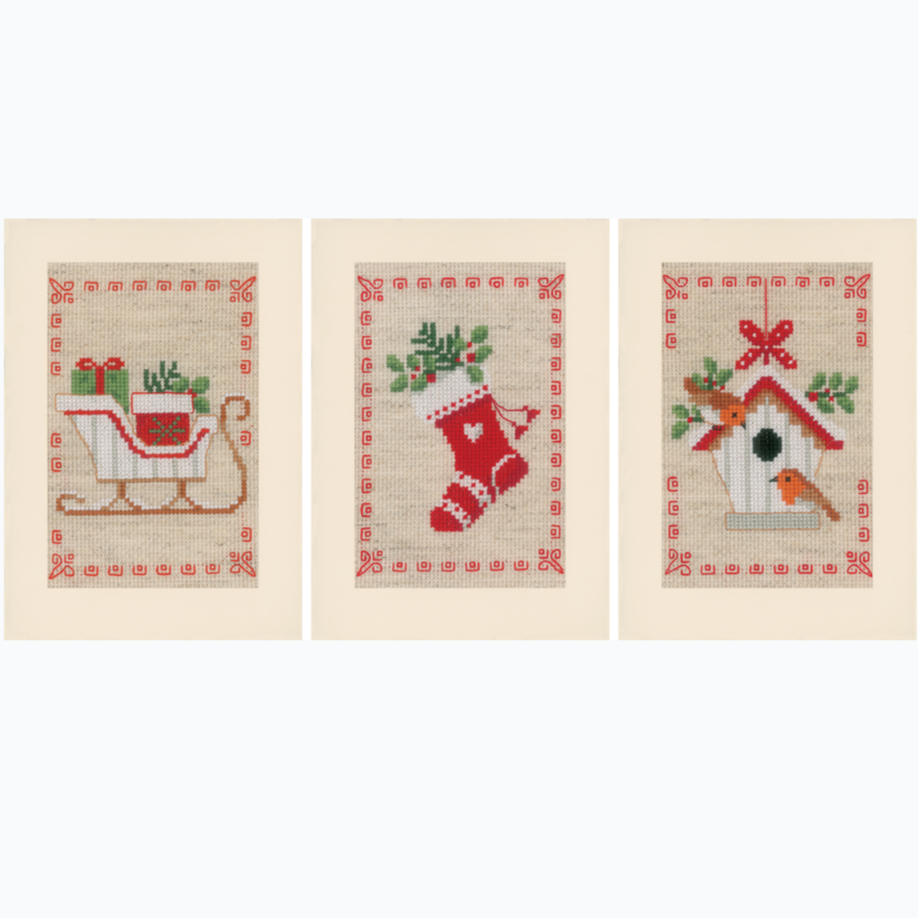 Wenskaart Borduurpakket - Kerstmotiefjes - Set Van 3