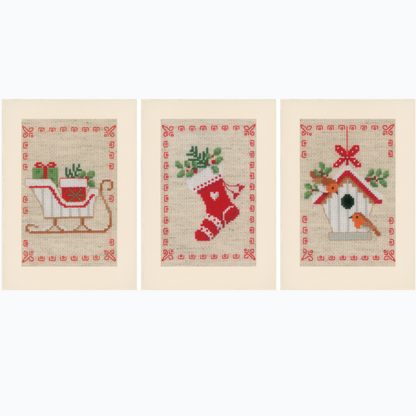 Wenskaart Borduurpakket - Kerstmotiefjes - Set Van 3