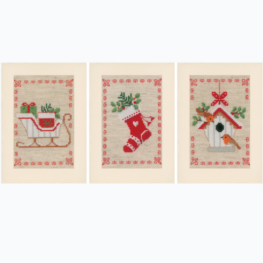 Greeting Card Embroidery Kit - Christmas Motifs - Set of 3