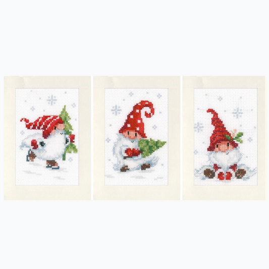 Wenskaart Borduurpakket - Kerstkabouters 3 - Set Van 3