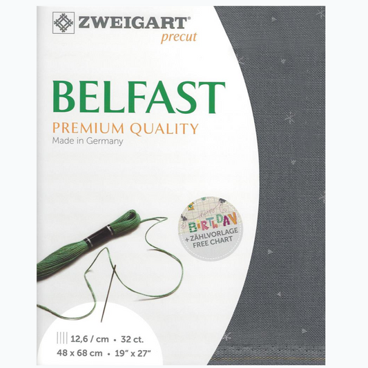 Borduurstof Belfast Linen 32 ct - 48x68 cm - 7459 Grey/Silver Stars