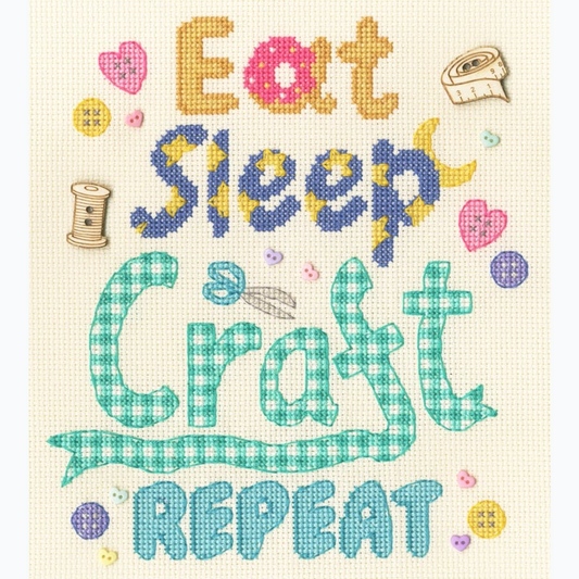 Borduurpakket - Eat, Sleep, Craft, Repeat XBD19