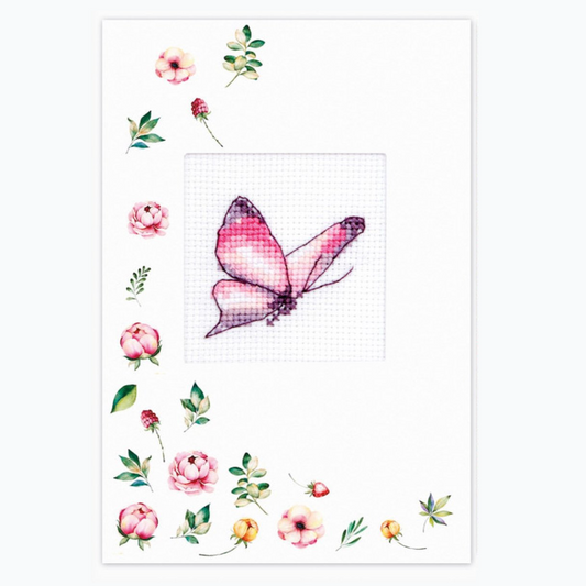 Wenskaart Borduurpakket - Pink Butterfly SP-103