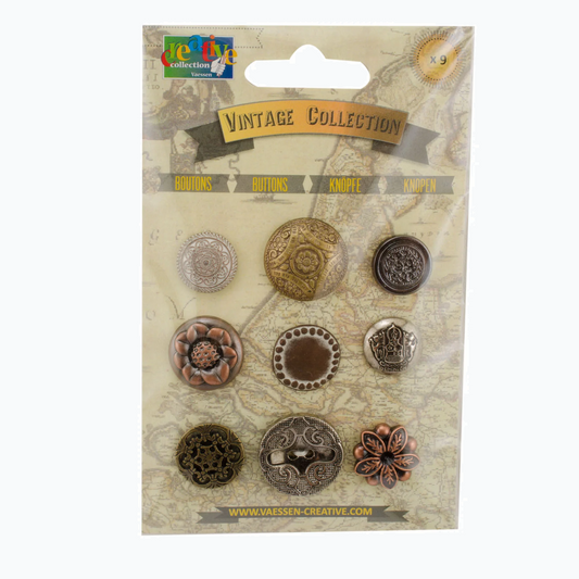 Vintage Knopen Assortiment 9 Stuks - Brons