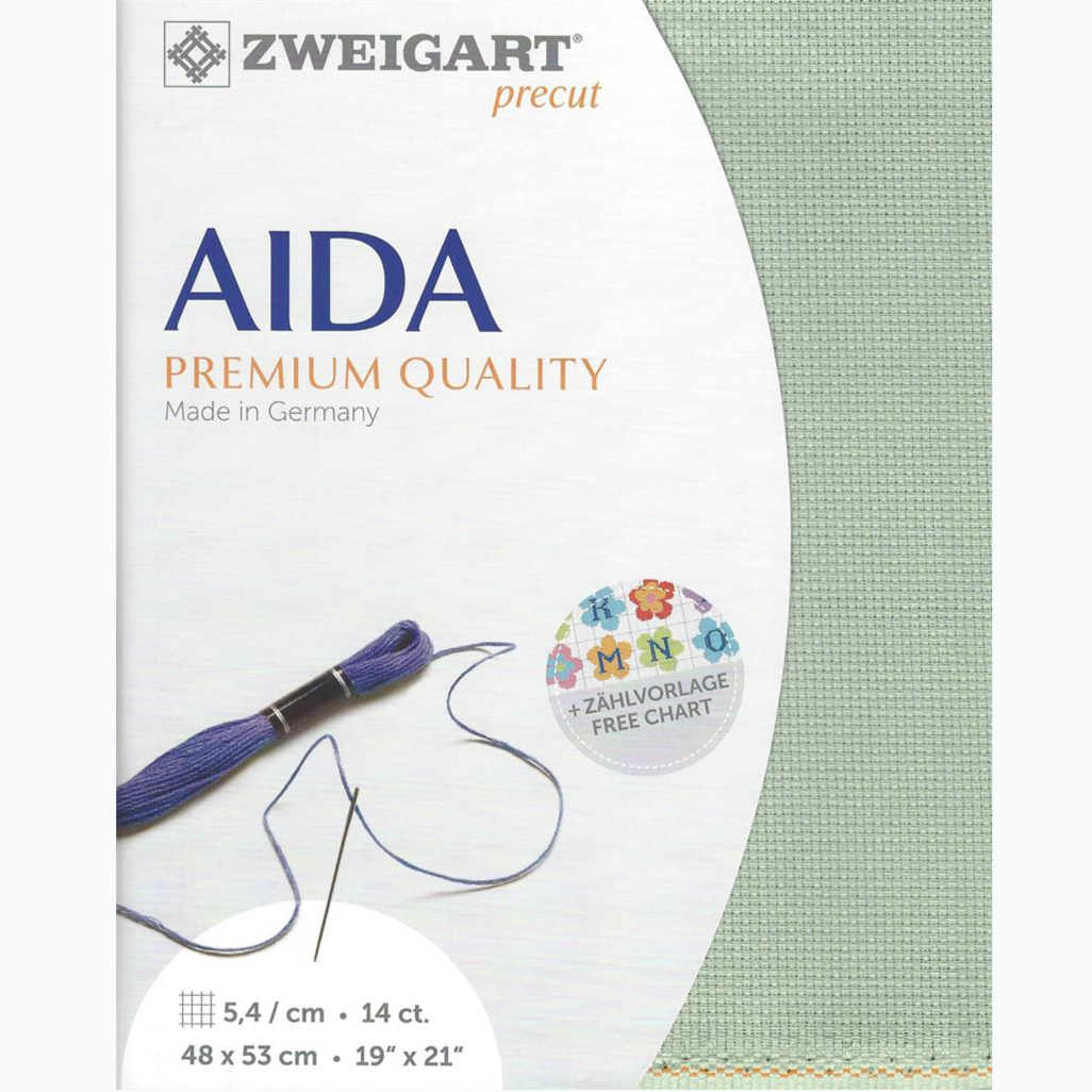 Embroidery fabric Aida 14 ct - 48x53 cm - Celadon Green