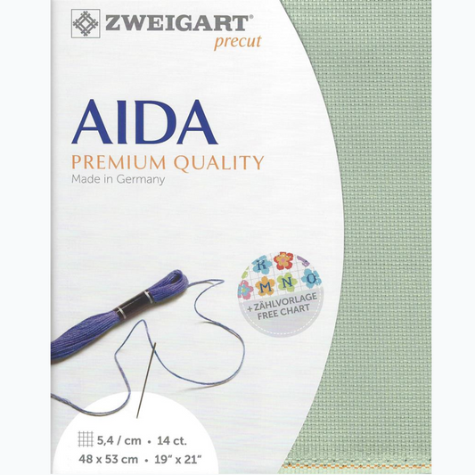 Embroidery fabric Aida 14 ct - 48x53 cm - Celadon Green