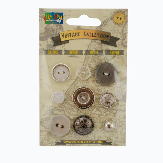 Vintage Knopen Assortiment 9 Stuks - Zilver
