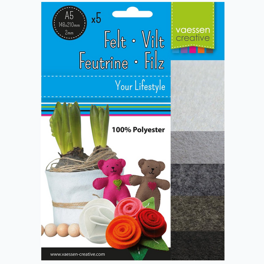 Felt Pack A5 - 2 mm - Gray/Black - 5 Sheets