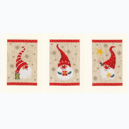 Greeting Card Embroidery Kit - Christmas Gnomes 4 - Set of 3
