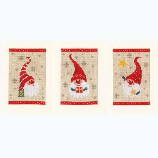 Wenskaart Borduurpakket - Kerstkabouters 4 - Set Van 3