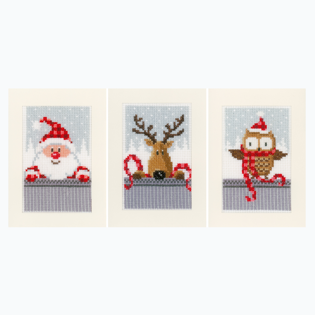 Greeting Card Embroidery Kit - Christmas Figures - Set of 3 (Vervaco)