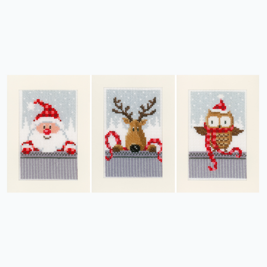 Kit de broderie pour cartes de vœux – Figurines de Noël – Lot de 3 (Vervaco)