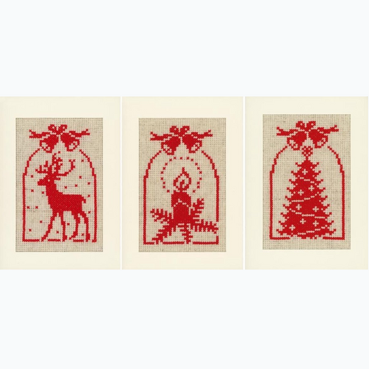 Wenskaart Borduurpakket - Rode Kerstfiguren - Set Van 3