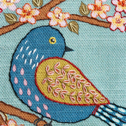 Embroidery Kit On Printed Linen - Birds &amp; Blossoms