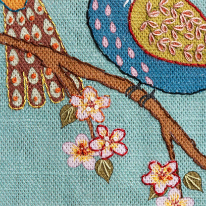 Embroidery Kit On Printed Linen - Birds &amp; Blossoms