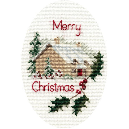 Wenskaart Borduurpakket - Kerst - Christmas Cottage CDX26