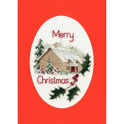 Wenskaart Borduurpakket - Kerst - Christmas Cottage CDX26