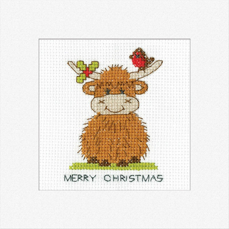 Wenskaart Borduurpakket - Kerst - Highland Card - Robin & Holly