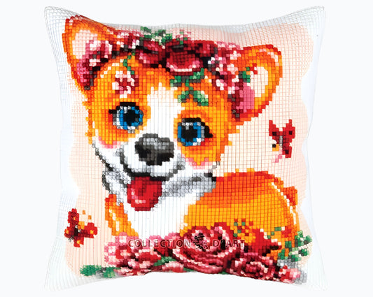 Kussen Borduurpakket - Corgi Puppy