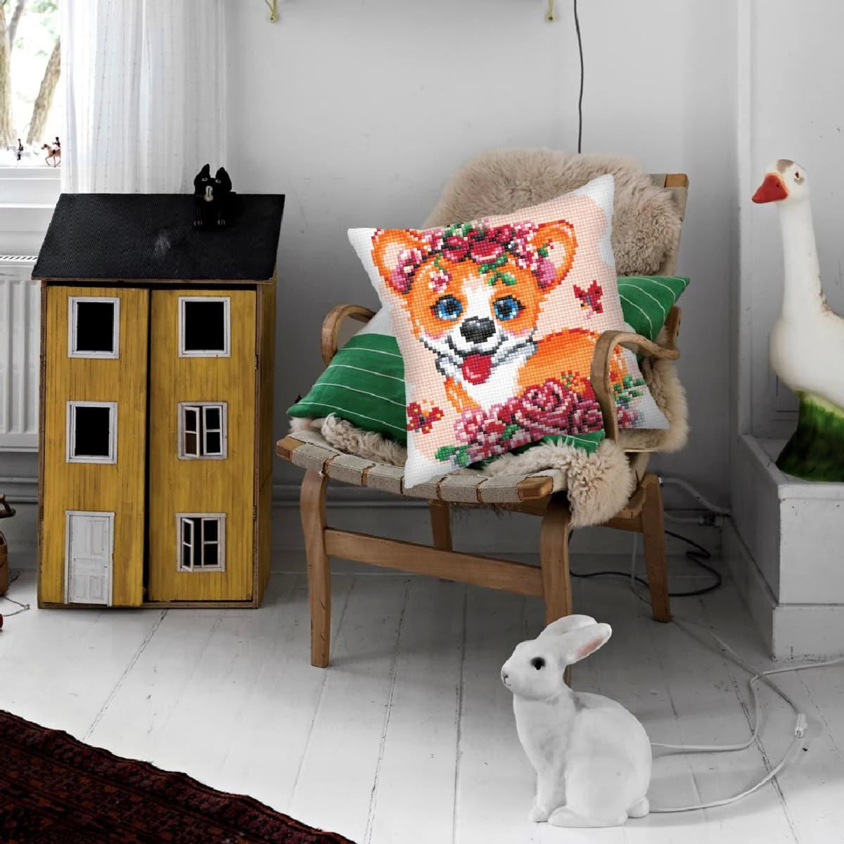Kit de broderie pour coussin - Chiot Corgi