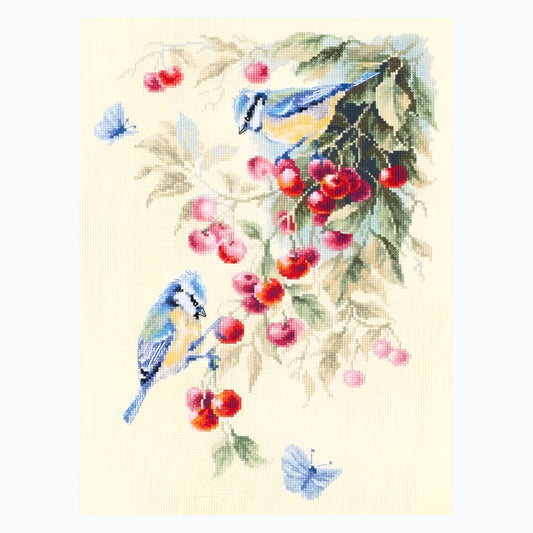 Borduurpakket - Blue Tits And Cherry 130-021