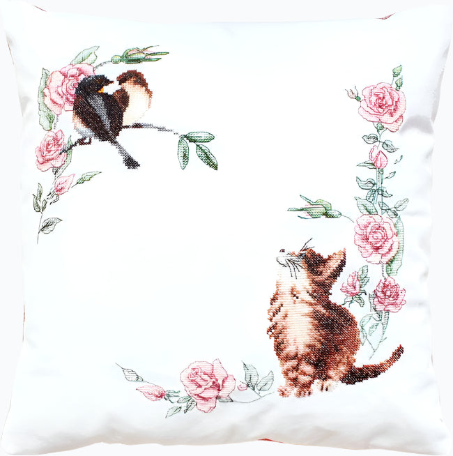 Kussen Borduurpakket - Kat en Vogels PB-108