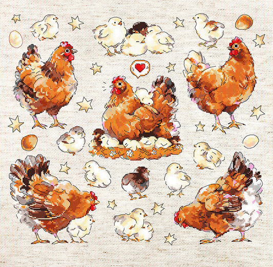 Borduurpakket - Pied Hens L8819
